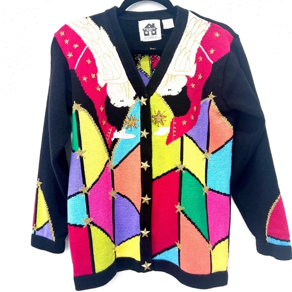 Storybook Knits Black and Red Jacket Bold Geometric Design small - Picture 5 of 10